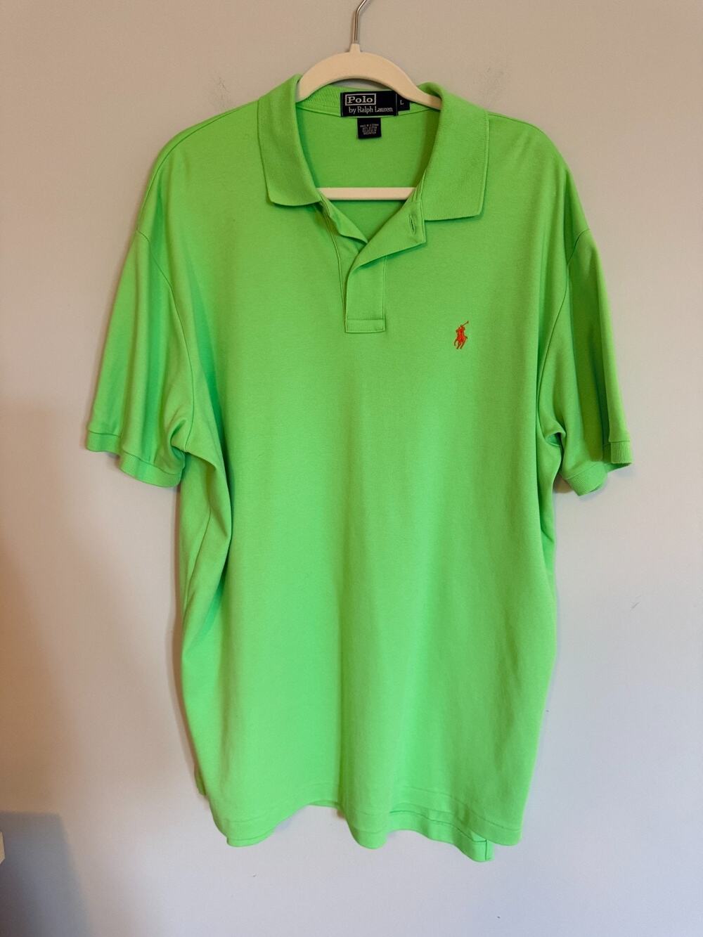 Polo Ralph Lauren Mens Polo Short Sleeve Shirt Size L Green 100% Cotton Logo